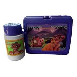 Vintage Purple Plastic Lunchbox Lion King 2 Simba's Pride w/ Thermos 90s
